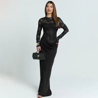 Round-neck Tube Top Long-sleeve Sexy Lace Sheer Patchwork Dress