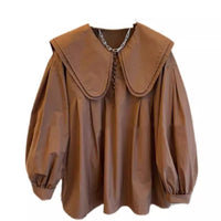 Women's Doll Collar Lantern Sleeve Shirt Top