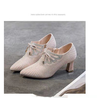 Bow-knot Pointed-toe Rhinestone High-heel British Leather Shoes