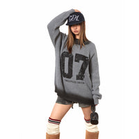 Bedford Cord Letter Printed Thickening Loose Sweater