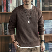 Pineapple Pattern Waffle Thick Needle Washed Round Neck Sweater