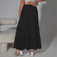 Adjustable High-waist Elastic Midi Skirt With Four Panels