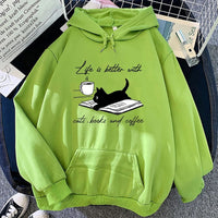 European And American Street Coffee Cat Cartoon Print Sweatshirt