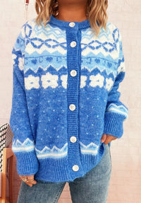 Retro Ethnic Style Knitted Jacquard Coat Round Neck Single-breasted Sweater