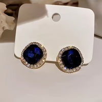 1 Pair Elegant Sparkly Navy Blue Geometric Square Stud Earrings For Women, Perfect For Daily Wear, Banquets & Vacations