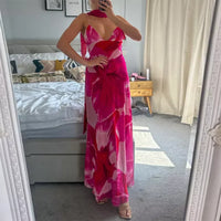 Womens Sexy Elegant Deep-V Print Slip Dress