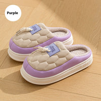 New Colorblock Plush Slippers Winter Warm Fleece Shoes House Indoor Waterproof Thick-soled Home Slipper For Women Men Couple