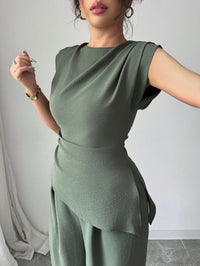 Irregular Hem Top And Wide-leg Pants Two-piece Set