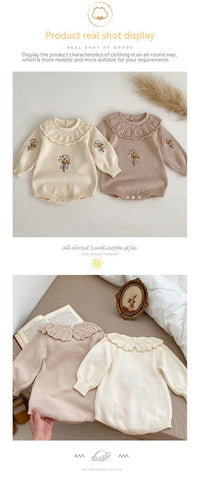 Knitted Ruffled Collar Long-sleeved Jumpsuit
