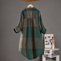 New Cotton-linen Top Retro Springfall Plaid Shirt