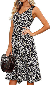 Casual V-Neck Sleeveless Button-Front Floral Dress