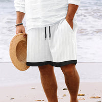 Men's Jacquard Mixed Color Stripe Drawstring Shorts