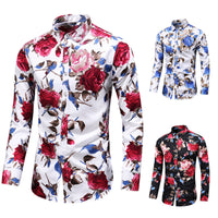 Men's Printed Long Sleeve Shirt Fashion Polo Collar