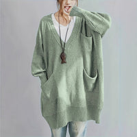 Loose-fitting V-neck Long Sleeves Outerwear Sweater