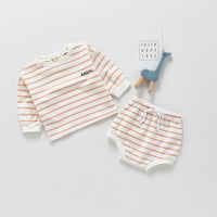 Treasure Long-sleeved Striped Top And Shorts Two-piece Set