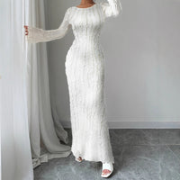 Fashionable Round-Neck Lace-Patchwork Long-Sleeve Dress