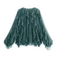 Women's Laminated Fashion V-neck Long Sleeve Shirt