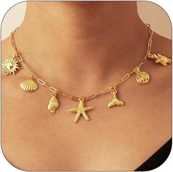 Fashion Shell Sun Starfish Summer Beach Necklace Simple Niche Wear Women