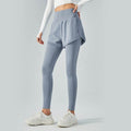 Elastic High Waist Anti-exposure Fake Two Pieces Mesh Leggings