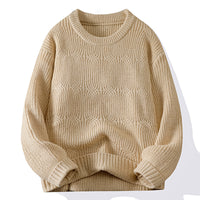 Men's Solid-Colored Knitted Long-Sleeve Retro Crew-Neck Sweater