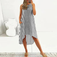 Loose-fitting Sleeveless Striped Strap Dress