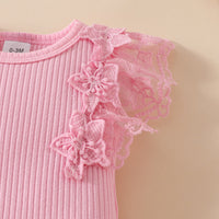 Children's Sleeveless Sunken Stripe Top Flower Shorts Suit