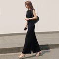 OL Professional Women's Round Neck Short Sleeve Waist Jumpsuit
