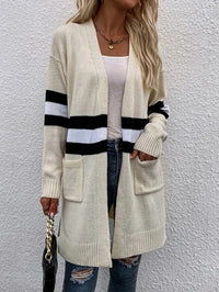 Striped Contrast Color Loose Casual Sweater Coat