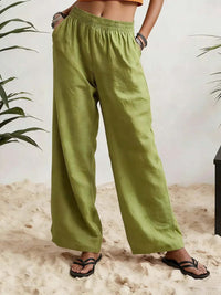 Womens Wide-leg Pants Comfortable Cotton-linen Blend Solid Color Fashionabl