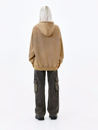 New American Street Piano Hand Print Washed And Worn Hooded Sweater Men