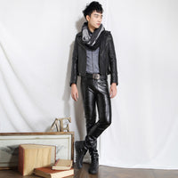 Mens Leather Pants For FallWinter Korean-Style Slim-Fit Stacked Pants Mens Leather Trousers For Casual Wear