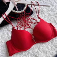 Buckled Front And Shaped Back Spider Web Bra Halter Lace Pure Sexy