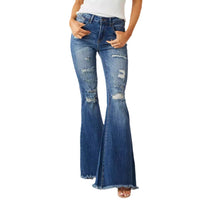European And American Ladies Mid-waist Slim Fit Stretch Retro Bell-bottom Pants Jeans