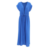 Deep V-neck Short-Sleeve Long Nightdress Loose-Fitting One-Piece Breathable Womens Loungewear