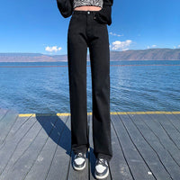 High Waisted Straight Leg Floor Length Pants