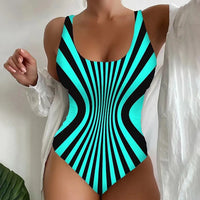 Sexy Sling One-piece Striped Printed Swimsuit