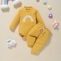 Autumn And Winter Infant Toddler Five-color Embroidered Rainbow Romper Two-piece Set