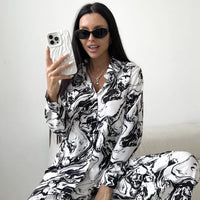 Comfortable And Stylish Printed Loose-fitting Long-sleeve Pants Loungewear