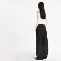 A-shaped Wide-leg Double-knee Raw Denim Workwear Jeans