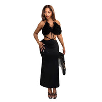 Neck-hanging Fashion Fluffy Patchwork Tube Deep-V Sexy Dress For Women