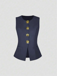 Sleeveless Round Neck Vest Fashion Women's Wear Elegant Waist-tight Solid Color