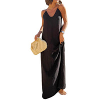 Solid Color Camisole Loose Mid Length Beach Vacation Dress