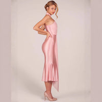 Womens Sexy Halterneck High-End Stretch Satin Hip-Hugging Dress With Flowing Ribbons