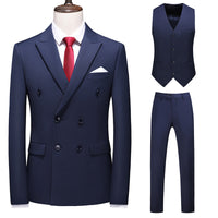 Men's Oversized Double Breasted Solid Color Suit Three Piece Set
