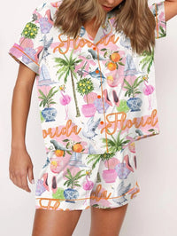 Fashionable Long-sleeve Printed Lapel Loungewear Pajamas