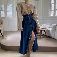 Fashion Slimming Single-breasted Denim Skirt