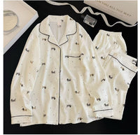 Notch-collar Cloud-pattern Cotton Long-sleeve Loungewear Set