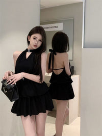 Solid-color Halterneck Backless Dress For Women