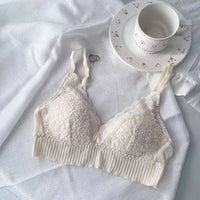 French Style Nude Feel Lace Triangle Cup Underwear Women's Bra