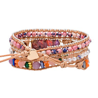 Heart-shaped Red Color-blocked Stone Bracelet With Rain Flower Stone Beads